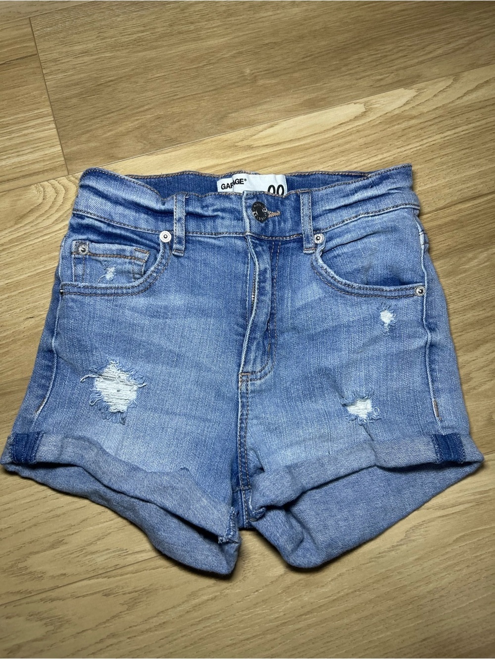 Garage Light Blue Distressed Denim Jean Shorts